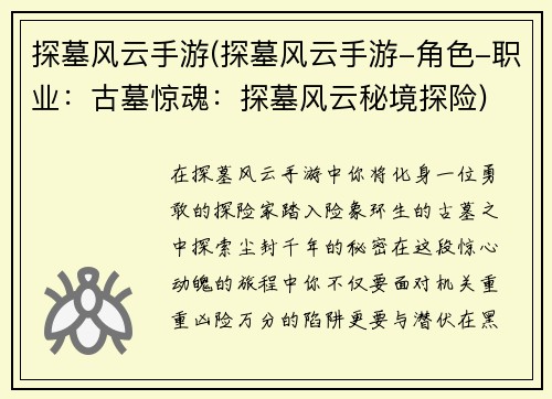 探墓风云手游(探墓风云手游-角色-职业：古墓惊魂：探墓风云秘境探险)